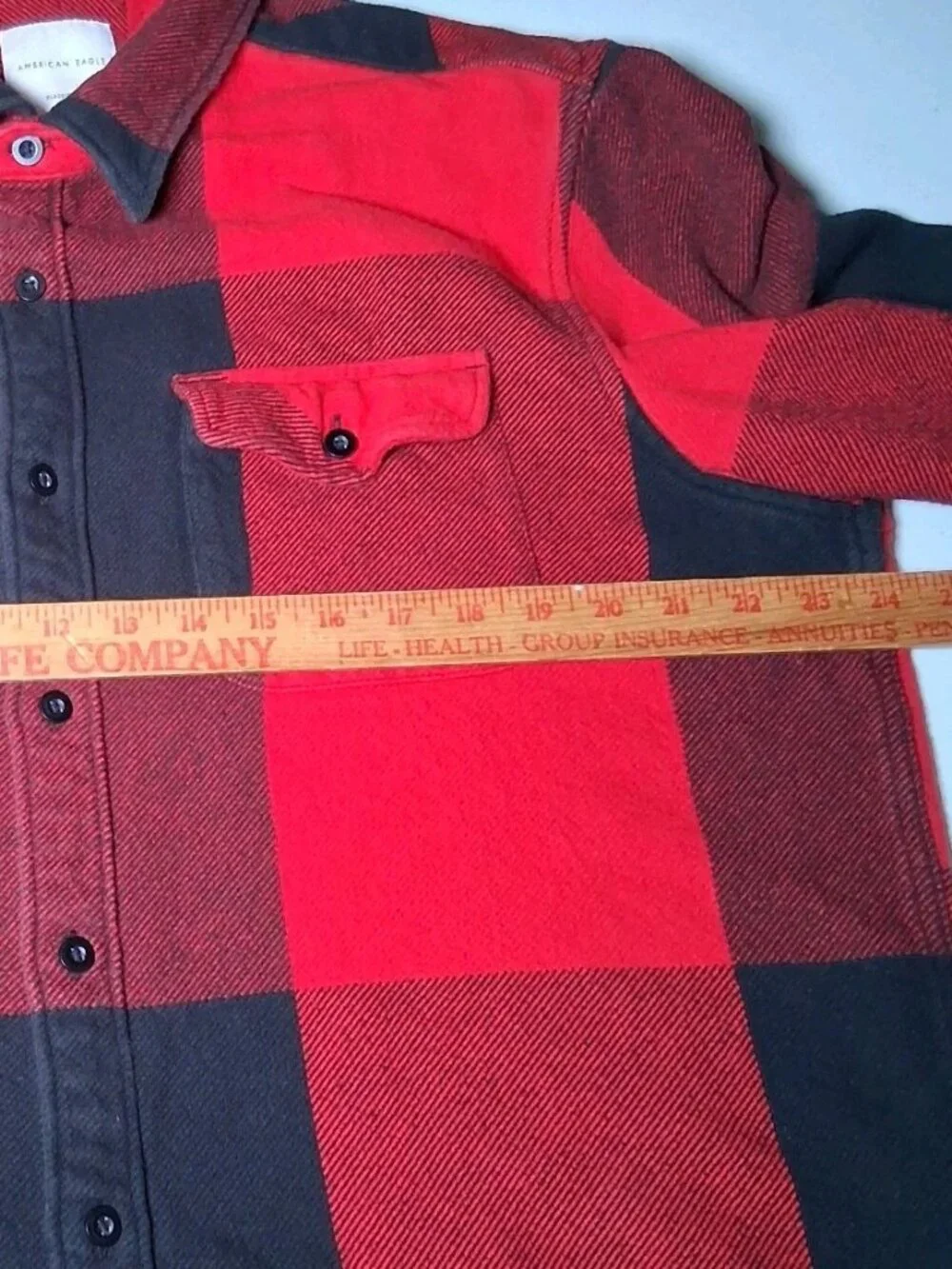 American Eagle Flannel Shirt Men XL Red Black Buffalo Plaid Heavyweight Classic - Picture 4 of 16